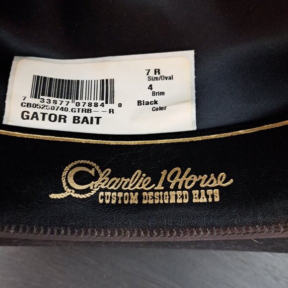 Western Cowgirl Core Hat - Charlie 1 Horse - 'Gator Bait' - sz 7 - Black Cowboy - Picture 7 of 11